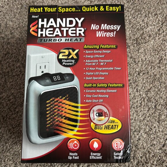 New Handy Heater TURBO HEAT Powerful 800 Wat Wall Outlet Heater Energy Efficient - Picture 3 of 4